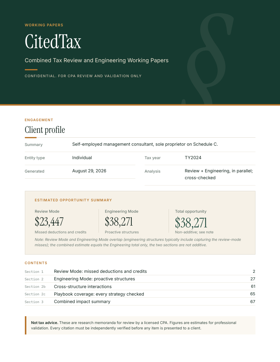 Sample working papers, cover page